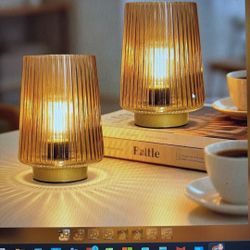 Battery Operated Lamp With Timer, Set Of 2 Small Cozy Table Lamp Ambient Glass Lamps 