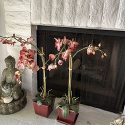 Faux Orchids Ceramic Pots (2)