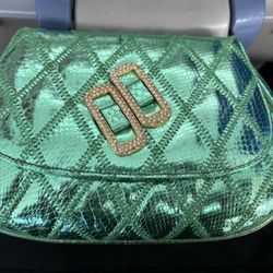 Varon Handbags Vintage NWT Green Metallic Leather Clutch/shoulder Bag With Rhinestone 