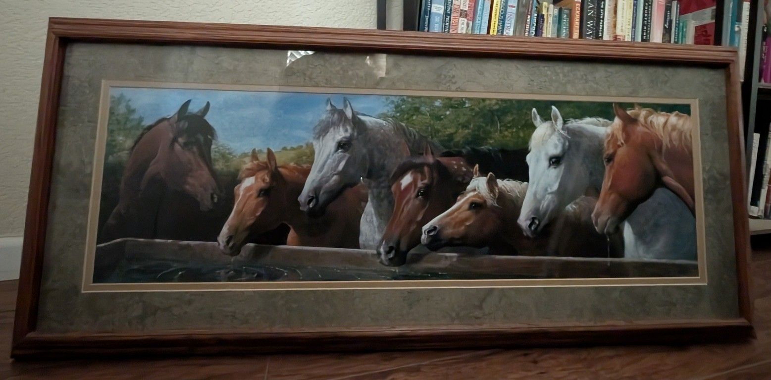 Horses Print, Large/Framed -7 Horses at Water Trough (Companions By: Jenness Cortez)