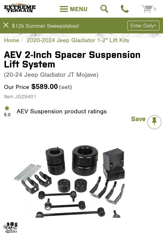 AEV 2" Lift For Jeep Gladiator 