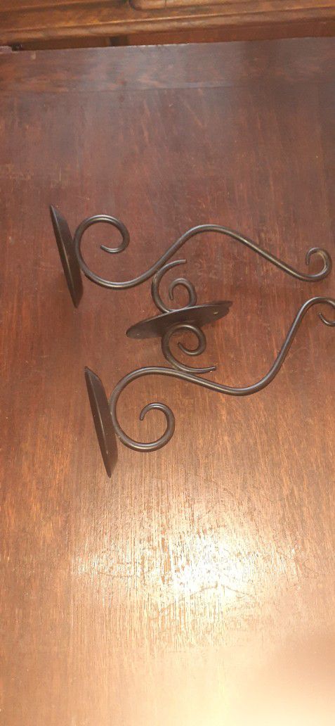 Pair of Matte Black Iron Wall Mount Pillar Candle Holder Sconce Contemporary 