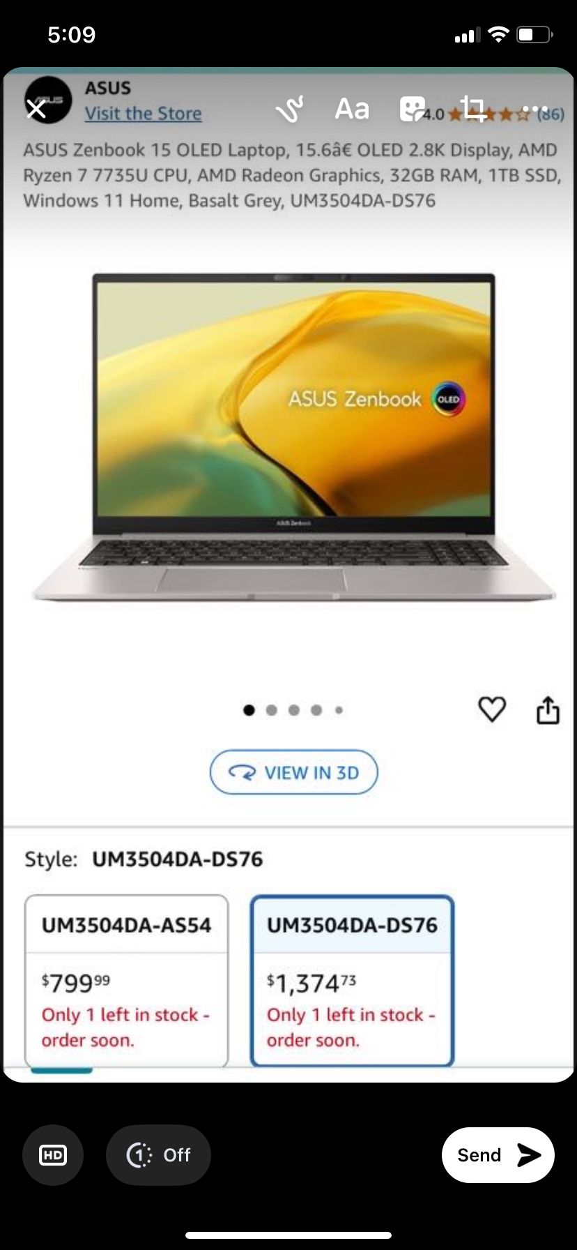 Asus Zenbook 15 OLED Laptop