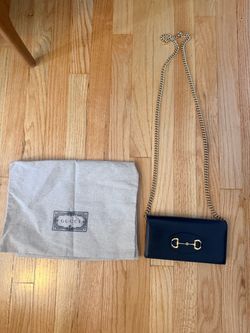 Gucci Horsebit 1955 Black Leather Wallet on Chain Crossbody WOC + Dust Bag