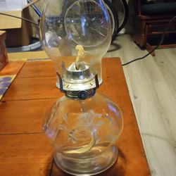 16" Vintage Oil Lamp With Etched Rose On The Base