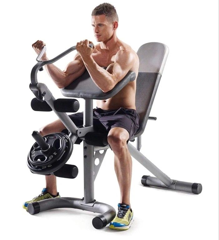 Gym Weight Set Bench Rack + Plates + Elliptical