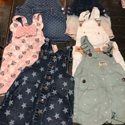Girl Jean Dress and Overall Bundle  Size 2  3 Bib Dresses and 3 Bib Overall Shorts 