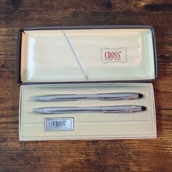 Vintage Cross Classic Century Lustrous Chrome Pen Mechanical Pencil Set Box 3501