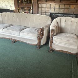 Gorgeous Antique Rolled Arm Sofa And Armchair Living Room Set 