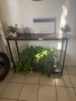 2-Tier Console Table Dark Wood and Metal