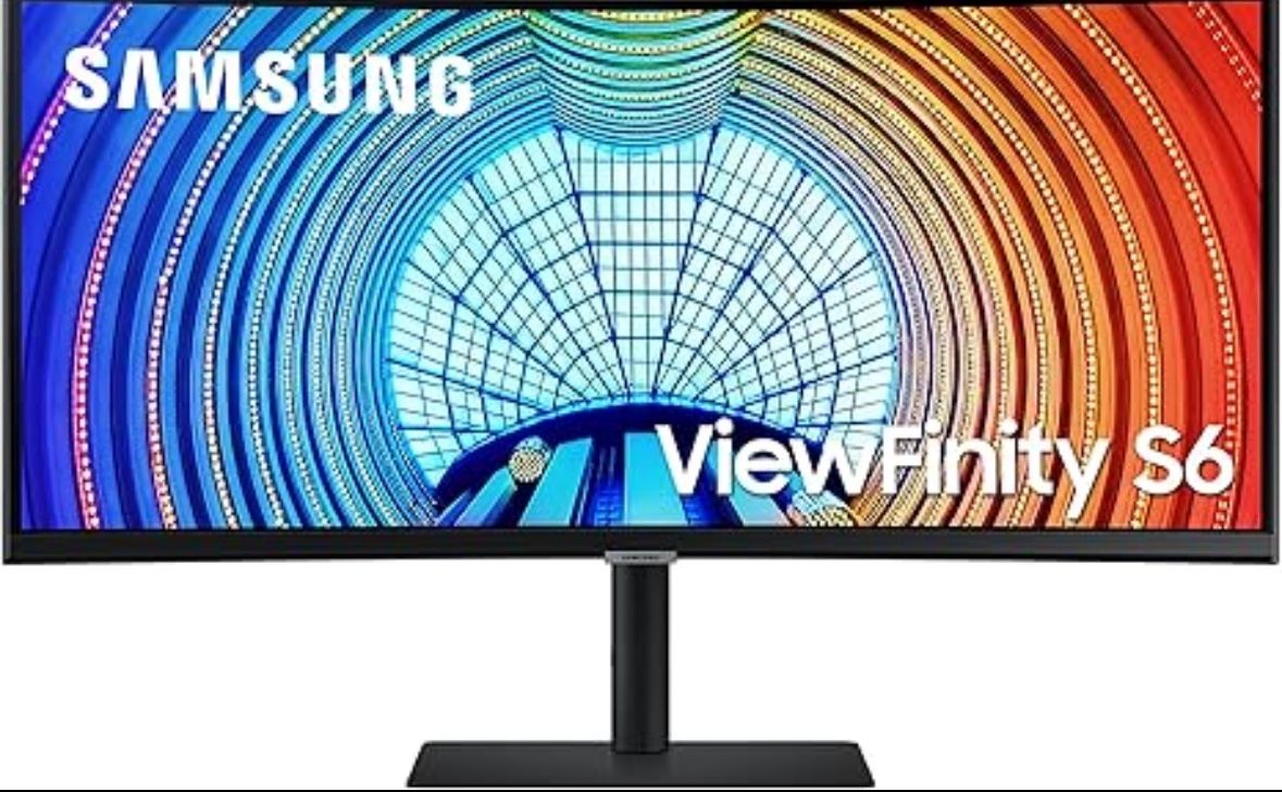 SAMSUNG 34” ViewFinity S6 Series 4K UHD High Resolution Monitor, IPS Panel, 100Hz, HDR 10, Height Adjustable Stand, LS34A650UBNXGO, Black
