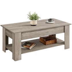 SMILE MART Modern 47.5" Wood Lift Top Coffee Table with Lower Shelf, Rustic Gray