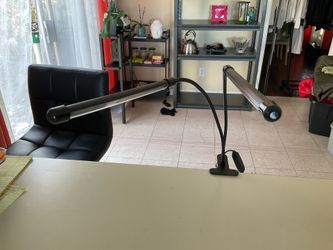 Dual-Head LED Desk Lamp with Clamp Mount & Adjustable Gooseneck Arms