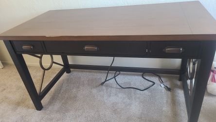 Brown and black desk