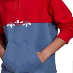 ADIDAS ORIGINALS NWT TREFOIL PULLOVER SLIDE 2 TONE COLORS MEN'S HOODIE SWEATER SIZE MEDIUM BAGGY BLUE/SCARLET RED BRAND NEW WITH TAGS .