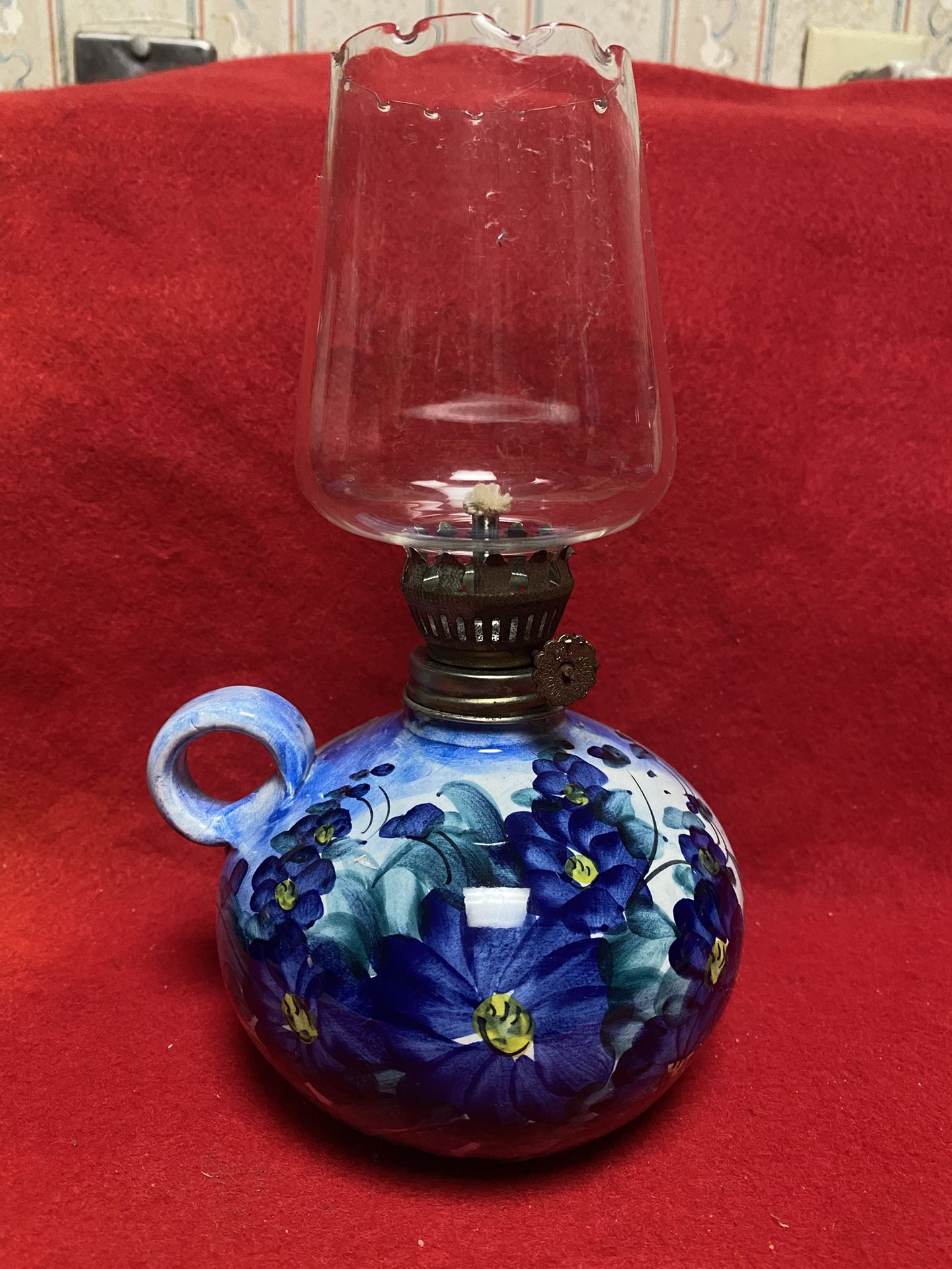 8.5 inches with Glass Handmade Hand painted Imported From Greece Ceramic Oil Lamp (Read Description)