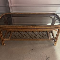 Vintage Bentwood Bamboo Coffee Table w/ Smoked Glass 