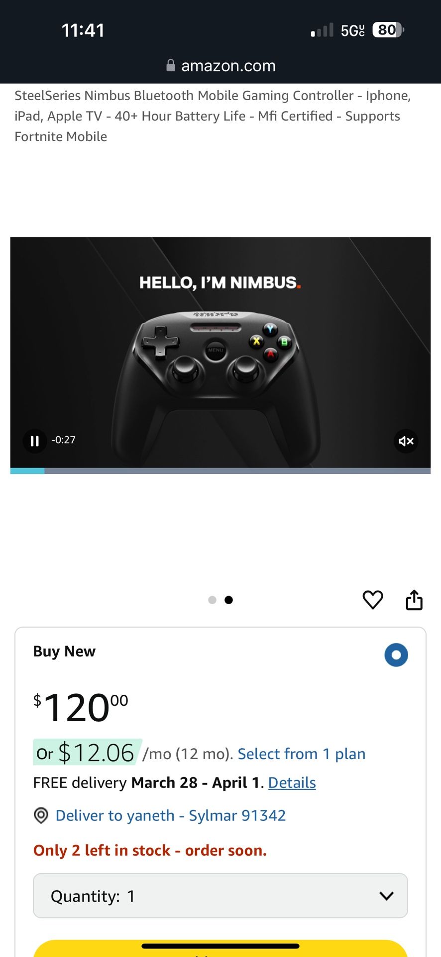 Steelseries Nimbus Bluetooth Mobile Gaming Controller