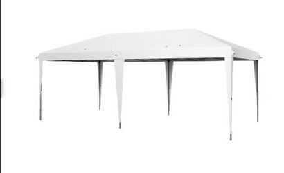 : (Retail $187.99) Outsunny Outdoor Gazebo Pop Up Canopy Party Tent with Carrying Bag, 10' x 19.2', White, 84C-118V04WT