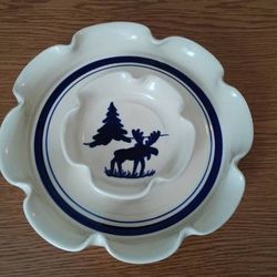 Blue and White Pottery Chip and Dip Platter

