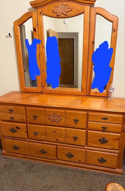 bed, bureau, 3 chairs, a living room