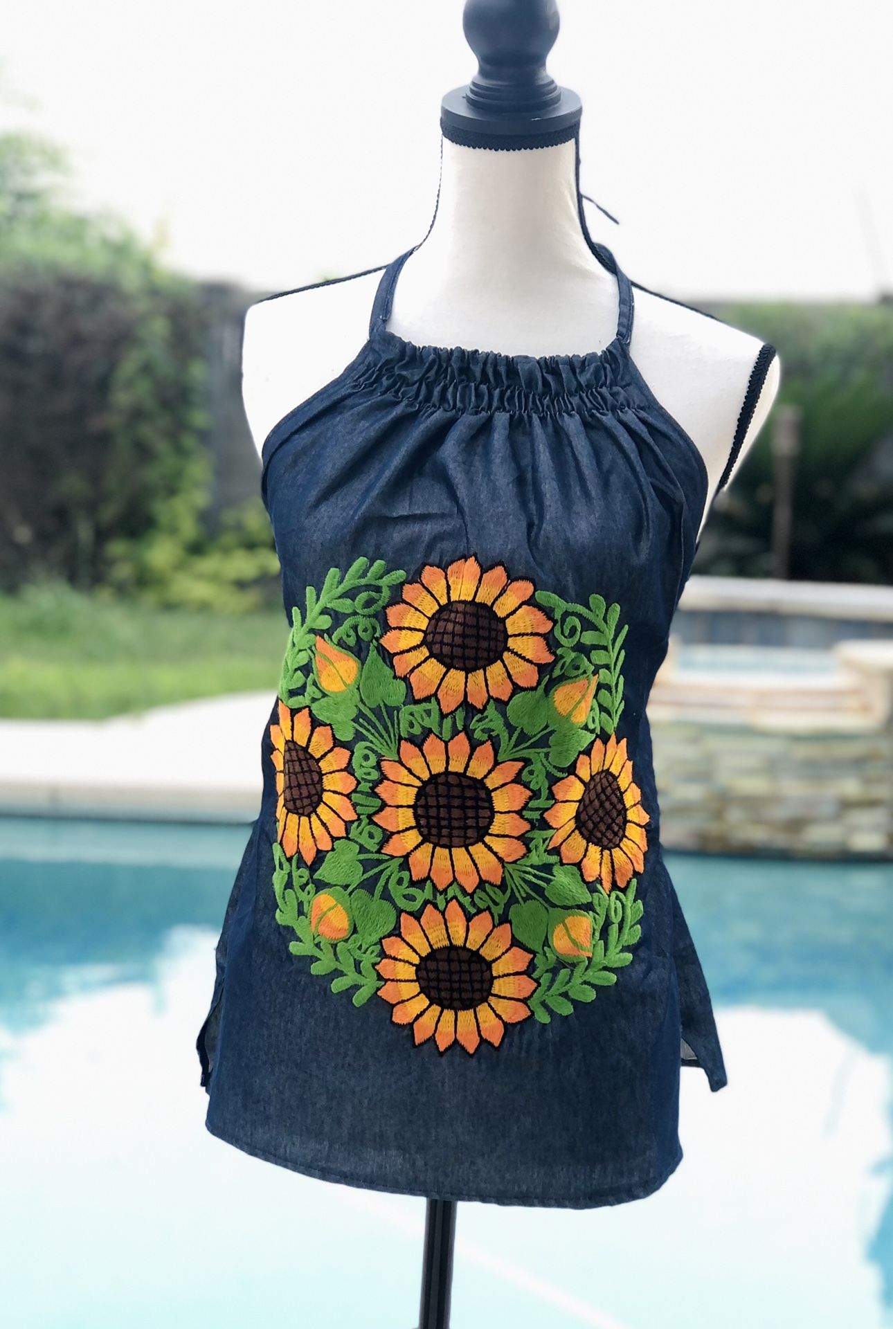 Artisanal Mexican Halter Top/Sunflower Embroidered Halter Top