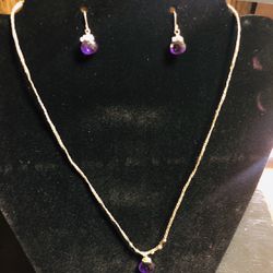 Necklaces With Earrings Silk Tread Gemstone Available Purple Black Made Brazil
