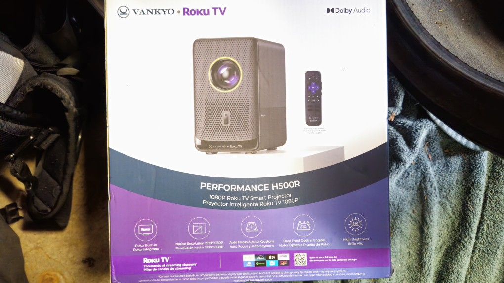VANKYO . Roku TV
DIDolby Audic
ROK TV
logos
OVANKYO . ROKU TV
PERFORMANCE H5OOR
1080P Roku TV Smart Intelligent Projector   