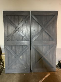 Classic Grey Barn Doors with X pattern Double sided