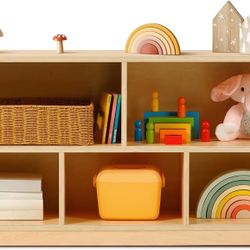 OOOK Montessori Shelf 5-Section Wood Storage Cabinet, Montessori Toy Shelf FSC Plywood, 2-Shelf Toy Organizers and Storage for Classroom, Playroom, Da