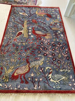 SUPER FINE VEDY BIRD(TREE OF LIFE)QOOM QUUM GHOOM HUNTING QOMDESIGN RUG 4x6