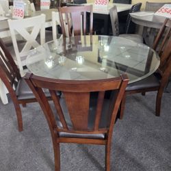 Brand New 48" Round Glass Brown Dining Set