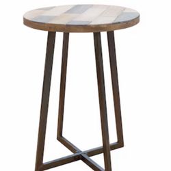 Wood Round Farmhouse End Table 