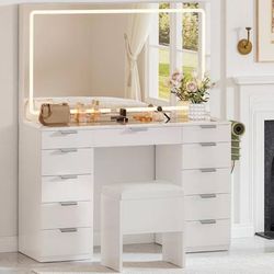 Brand New Glass Top Makeup Vanity with LED Mirror