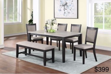 Dining table set with bench