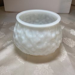 Vintage E O Brody Crinkled Milk Glass Planter Bowl 1970s