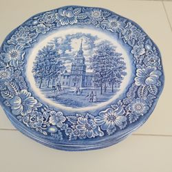 Set Of 5 Liberty Blue Dinner Plates