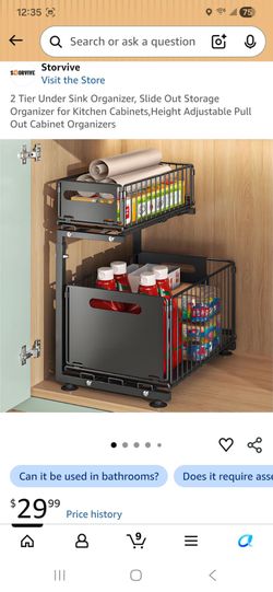 2 Tier Under Sink Organizer, Slide Out Storage Organizer for Kitchen Cabinets,Height Adiustable Pull Out Cabinet Organizers
