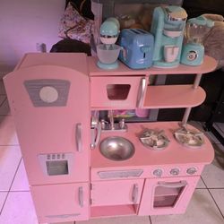 Kids Wooden Pink Play Kitchen 