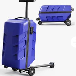 21" 3-D Hardshell Scooter Suitcase for Kid & Adult, Foldable Carry-on Scooter Luggage with Telescopic Handle, Multifunctional Ride On Lightweight 