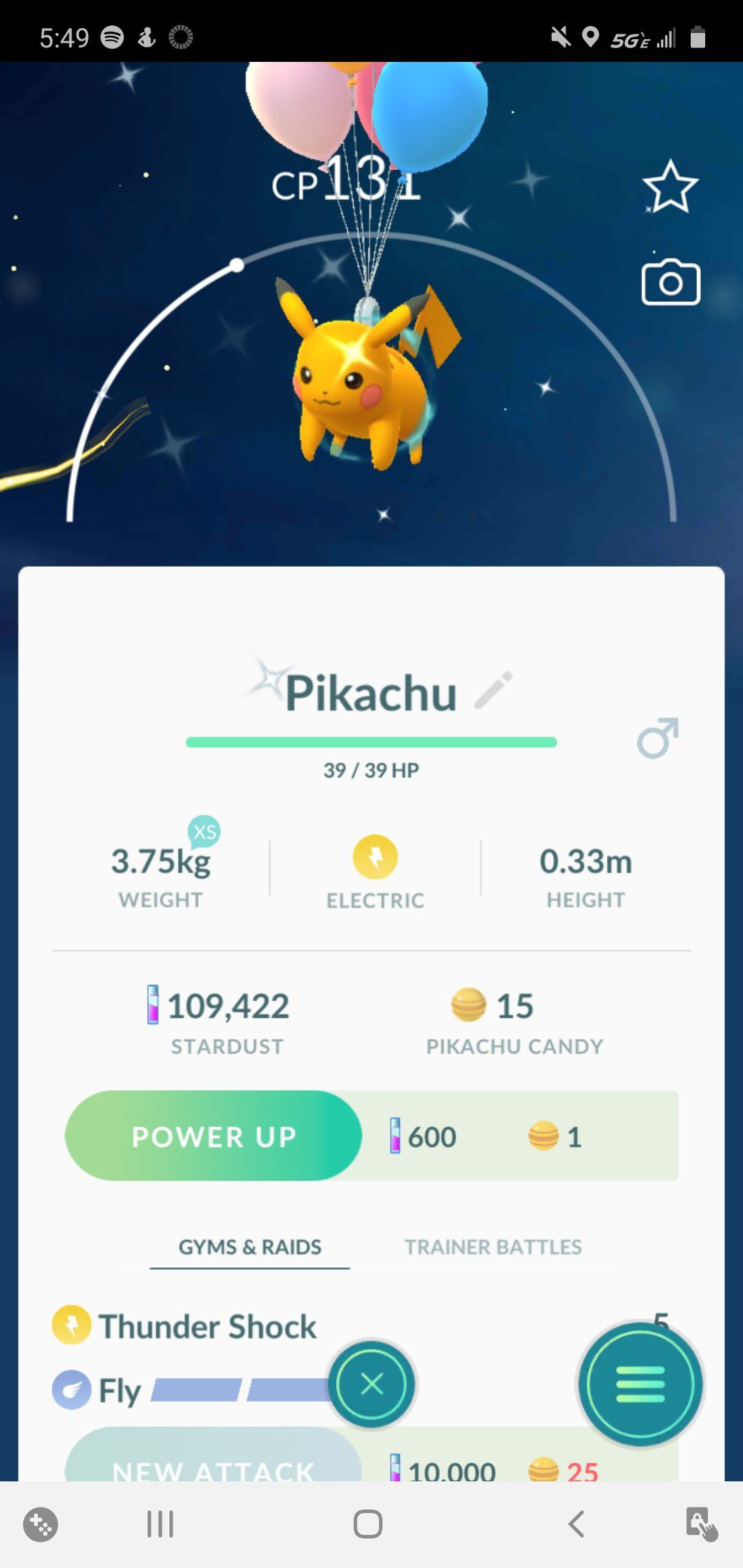 Shiny pikachu with balloons