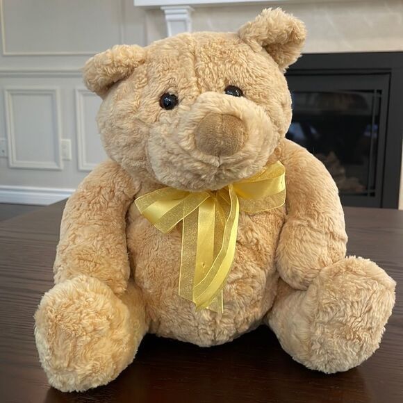 GUND Heads & Tales Blonde Golden Bear w Yellow Bow 11” tall Excellent Condition