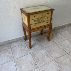 Hand-Painted French Provincial 3-Drawer Accent Chest w/ Glass Top