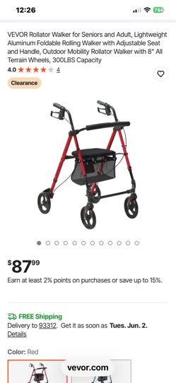 Rollator Walker for Seniors and Adult, Lightweight Aluminum Foldable Rolling Walker with Adjustable Seat and Handle, Outdoor Mobility Rollator Walker 