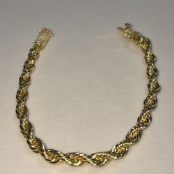 18K Gold Plated Rope Bracelet – 8inch Moissanite Diamond Clasp