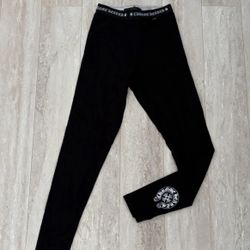 Chrome Hearts Black Women's Ankle Leggings Logo Pattern Elastic Waist Size Small