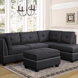 Dark Gray Sectional & Ottoman 
