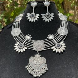Indian Ethnic German Silver Oxidized Traditional Set 