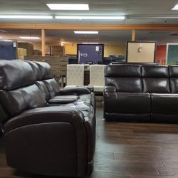 New Top Grain Genuine Leather Sofa And Loveseat With Power Recliners Wow