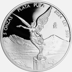 2024 Mo Mexico Libertad PROOF 5 Onza • Mexican Mint, Mexico City • 5 oz Pure Silver Coin in Premium Capsule (.999 Fine)